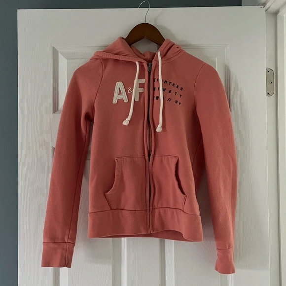 Abercrombie & Fitch Tops - Abercrombie & Fitch Coral Pink Sweatshirt Hoodie Zip-Up